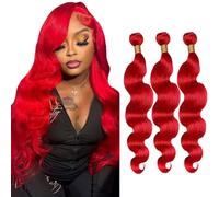 Creuost Lot de 3 trames de cheveux humains de couleur rouge - 300 g - 100 % non traités - Sans colle - Double trame - 40,6 cm, 45,7 cm, 50,8 cm