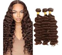 Creuost Lot de 3 trames de cheveux humains Remy ondulés brun chocolat #4 - 300 g - 100 % non transformés - 76,2 cm, 81,3 cm, 86,4 cm