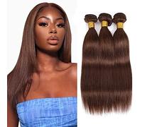 Creuost Straight Human Hair Bundles #4 Chocolate Brown Hair Extensions Cheveux Humains TisséS For Women Unprocessed Brazilian Virgin Hair 3 Bundles Total 150g 18 20 22 Inch