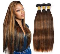 Creuost Straight Human Hair Bundles P4/30 Highlight Brown Hair Extensions Cheveux Humains TisséS For Women 100% Unprocessed Brazilian Virgin Hair 3 Bundles 20 22 24 Inch