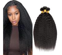 Creuost Yaki Straight Human Hair Bundles 1B Natural Black Perruques Extensions Double Weft Unprocessed Brazilain Remy Hair Weave Extension With Minimal Tangle 3 Bundles Total 300g 18 20 22 Inch