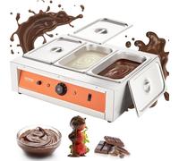Creuset à chocolat Fondoir électrique commercial 1500 W, creuset à chocolat Creuset en acier inoxydable, 3 x 3,3 L de récipient Machine à fondre le chocolat Pot de fonte
