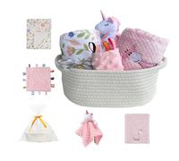 CREVENT 2 couvertures, Doudou, Couverture à languettes et Sac Cadeau avec Ruban, Ensemble Cadeau pour Nouveau-né, Rose