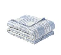 CREVENT Couverture Chaude et Douce en Chenille pour Filles Garçons, Essentiel pour Nouveau-né, Cadeau de Réception pour la Douceur de Bébé - Line Checked Blue 75X100cm