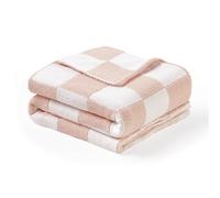 CREVENT Couverture Chaude et Douce en Chenille pour Filles Garçons, Essentiel pour Nouveau-né, Cadeau de Réception pour la Douceur de Bébé - Rose à carreaux 75X100cm