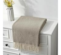 CREVENT Couverture Classique en Faux Cachemire Respirant, Doux et Chaud pour canapé-lit, décoration d'intérieur avec Pompons (café) 127 x 152 cm