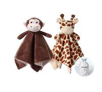 CREVENT Couverture de sécurité Douillette en Peluche pour bébé, Fille et garçon, Nouveau-né, Cadeau d'anniversaire (Singe + Girafe)