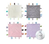 CREVENT Couverture de sécurité pour bébés, Petit taggie Douce pour garçons et Filles, pour Anniversaire, fête prénatale, 24,5 cm x 24,5 cm (Gris + Ivoire + Rose + Violet)
