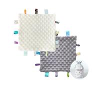 CREVENT Couverture de sécurité pour bébés, Petit taggie Douce pour garçons et Filles, pour Anniversaire, fête prénatale, 25,4 x 25,4 cm (Gris + Ivoire)