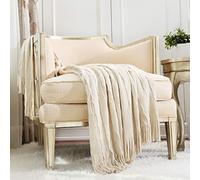 CREVENT Couverture décorative Rustique pour canapé, Chaise, lit, Douce, Chaude, Confortable, légère pour Les Voyages, Cadeau de Noël (127 x 152,4 cm, Beige/Ivoire)