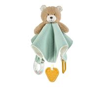 CREVENT Couverture Doudou pour bébé 3-en-1 avec Sucette et hochet | Couverture de sécurité en Peluche avec tête d'animal à mâcher, Cadeau d'anniversaire - Ourson Bleu