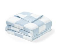 CREVENT Couverture en Chenille Douce et Chaude pour bébé Filles garçons, Essentiels pour Nouveau-né, Cadeau de réception de fête prénatale - Bleu à Carreaux 75 x 100 cm