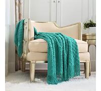CREVENT Couverture en Crochet bohème pour canapé(127 x 152 cm, Bleu Turquoise/Bleu Sarcelle)…