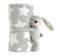 CREVENT Couverture en Polaire Douce et Chaude pour bébé Filles garçons, Essentiel pour Nouveau-né, Cadeau de réception de fête prénatale - Gris étoile 75 x 100 cm + Lapin câlin