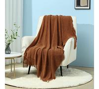 CREVENT Couverture en Tricot de Style Rustique pour canapé, Chaise, lit, décoration d'intérieur, Douce, Chaude, Confortable, légère pour Le Printemps et l'été (127 x 152,4 cm, Caramel)