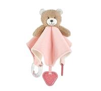 CREVENT Couverture pour bébé 3-en-1 avec Sucette et hochet | Couverture de sécurité en Peluche avec tête d'animal à mordiller, Cadeau d'anniversaire - Ourson Rose