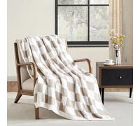 CREVENT Couverture réversible en Microfibre Ultra Douce et pelucheuse pour canapé et lit - 127 x 152 cm, Beige à Carreaux