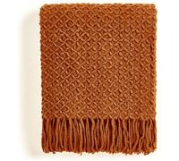 CREVENT Couverture tricotée bohème de style rustique pour canapé, chaise, lit, décoration d'intérieur, douce, chaude, confortable, légère pour le printemps, l'été, l'automne (152,4 x 203,2 cm, caramel