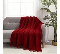 CREVENT Couverture tricotée bohème de Style Rustique pour canapé, Chaise, lit, décoration d'intérieur, Douce, Chaude, Confortable, légère pour Printemps, été, Automne (127 x 152 cm, Rouge Noël)