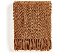CREVENT Couverture tricotée bohème de Style Rustique pour canapé, Chaise, lit, décoration d'intérieur, Douce, Chaude, Confortable, légère pour Le Printemps, l'été, l'automne (127 x 152,4 cm, Caramel