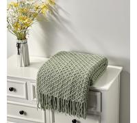 CREVENT Couverture tricotée bohème de Style Rustique pour canapé, Chaise, lit, décoration d'intérieur, Douce, Chaude, Confortable, légère pour Printemps, été, Automne (152,4 x 203,2 cm, Vert Sauge)