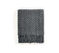 CREVENT Couverture tricotée bohème pour canapé, Fauteuil, lit, décoration intérieure, Douce, Chaude, Confortable et légère, idéale pour Le Printemps, l'été et l'automne (127 cm x 152 cm, Gris foncé)