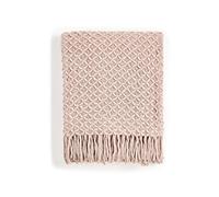 CREVENT Couverture tricotée bohème pour canapé, Fauteuil, lit ou décoration d'intérieur, Douce, Chaude, Confortable et légère, idéale pour Le Printemps, l'été et l'automne (127 cm x 152 cm, Rose)