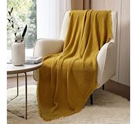 CREVENT Plaid décoratif en Tricot Style bohème, Doux, Chaud, Confortable, léger pour Maison, canapé, Chaise, lit - pour Printemps, été, Automne - 127 x 152 cm, Jaune Moutarde