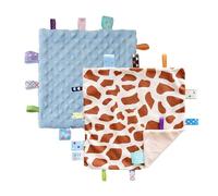 CREVENT Couvertures de sécurité avec étiquette pour bébés, Doudous doux et petits pour garçons, Couverture sensorielle pour bébé, Excellents cadeaux pour anniversaire et fête prénatale (GirafeDot+Bleu