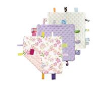 CREVENT Couvertures de sécurité pour bébés,Petites couvertures Douces pour Filles,couvertures sensorielles pour bébés,d'anniversaire pour la Douche de bébé 24X24cm (Wildflow+Purple+ Ivory)