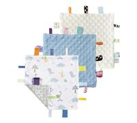 CREVENT Couvertures de sécurité pour bébés,Petites couvertures Douces pour garçons,couvertures sensorielles pour bébés,Superbes Cadeaux d'anniversaire pour la Douche de bébé(24X24cm Dino+Bleu+Ivoire)