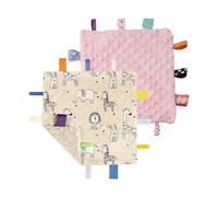 CREVENT Couvertures de sécurité pour bébés, Petites couvertures Douces pour garçons, couvertures sensorielles pour bébés, Superbes Cadeaux d'anniversaire pour la Douche de bébé (24X24cm Zoo + Rose)