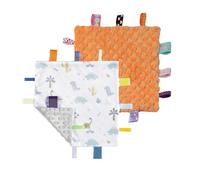 CREVENT Couvertures de sécurité pour bébés,Petites couvertures Douces pour garçons,couvertures sensorielles pour bébés,pour Les Anniversaires et Les fêtes de Fin d'année(24X24cm Dino+Orange)