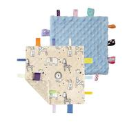 CREVENT Couvertures de sécurité pour bébés, Petites couvertures Douces pour garçons, couvertures sensorielles pour bébés, Superbes Cadeaux d'anniversaire pour la Douche de bébé (24X24cm Zoo + Bleu)