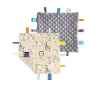 CREVENT Couvertures de sécurité pour bébés, Petites couvertures Douces pour garçons, couvertures sensorielles pour bébés, Superbes Cadeaux d'anniversaire pour la Douche de bébé (24X24cm Zoo + Grey)