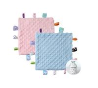 CREVENT Couvertures de sécurité pour bébés,Petites Peluches Douces pour garçons,couvertures sensorielles pour bébés,pour Les Anniversaires et Les fêtes de Fin d'année (24X24cm Bleu+étiquette Rose)