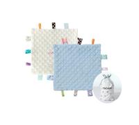 CREVENT Couvertures de sécurité pour bébés,Petites Peluches Douces pour garçons,couvertures sensorielles pour bébés,pour Les Anniversaires et Les fêtes de Fin d'année (24X24cm Bleu+Ivoire)