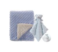 CREVENT Couvertures Douces et Confortables pour bébé garçons et Filles + Couverture de sécurité, Ensemble avec Sac Cadeau pour Nouveau-né Essentiels (Bleu)