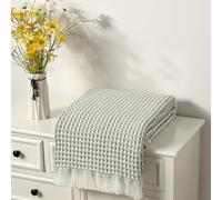 CREVENT Farmhouse Couverture tricotée Style bohème pour canapé, Fauteuil, lit et décoration de Salon - Douce, Chaude et Douillette - Légère pour Le Printemps, l'été et l'automne - 127 x 152 cm - Vert