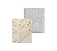 CREVENT Lot de 2 couvertures douillettes 75 x 100 cm pour bébé, Douces et Chaudes, pour Nourrissons et Tout-Petits - Nuage Gris + Zoo de Vison