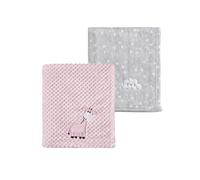 CREVENT Lot de 2 couvertures Mignonnes 75 cm x 100 cm pour bébé - Douillettes et Chaudes - pour Nourrissons et Tout-Petits - Parure de lit - Lit d'enfant - Poussette - Nuage Gris + Girafe Rose
