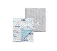 CREVENT Lot de 2 couvertures Mignonnes et Chaudes pour bébés - 75 cm x 100 cm - pour Nourrissons et Tout-Petits - Literie pour Berceau, Poussette - Nuage Gris + Espace Vison