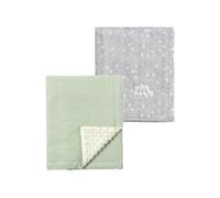 CREVENT Lot de 2 couvertures Mignonnes et moelleuses pour bébé - 75 x 100 cm - Literie pour Berceau, Poussette - Nuage Gris + Mousseline Verte