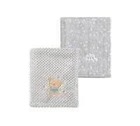 CREVENT Lot de 2 couvertures Mignonnes et moelleuses pour bébés - 75 cm x 100 cm - Chaudes et moelleuses - Literie pour Berceau, Poussette - Nuage Gris + Ours pour bébé