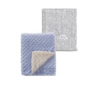 CREVENT Lot de 2 couvertures Mignonnes et moelleuses pour bébés - 75 cm x 100 cm - Chaudes et moelleuses - Literie pour Berceau, Poussette - Nuage Gris + Sherpa Bleu