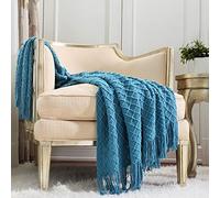 CREVENT Plaid bohème décoratif en Crochet Doux, Confortable, léger, pour canapé, idée Cadeau pour Petite Amie,127x 152 cm, Bleu Turquoise/Bleu