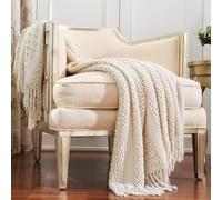 CREVENT Plaid décoratif, Doux, Chaud, Confortable, léger pour Maison, canapé, Chaise, lit, Voyages - 127 x 152 cm, Beige/Ivoire