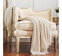 CREVENT Plaid décoratif, Doux, Chaud, Confortable, léger pour Maison, canapé, Chaise, lit, Voyages - 127 x 152 cm, Beige/Ivoire