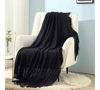CREVENT Plaid décoratif en Tricot, Doux, Chaud, Confortable, léger pour canapé, Chaise, lit - pour Printemps, été, Automne - 127 x 152 cm, Noir Sombre