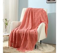 CREVENT Plaid décoratif en Tricot, Doux, Chaud, Confortable, léger pour canapé, Chaise, lit - pour Printemps, été, Automne - 127 x 152 cm, Saumon